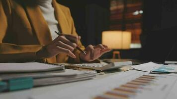 Audit concept,Administrator business man financial inspector and secretary making report calculating balance. Internal Revenue Service checking document. video
