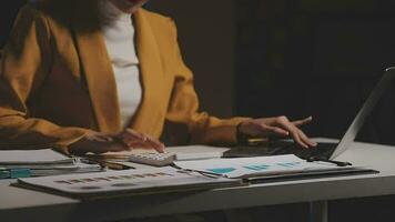 Audit concept,Administrator business man financial inspector and secretary making report calculating balance. Internal Revenue Service checking document. video