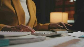 Audit concept,Administrator business man financial inspector and secretary making report calculating balance. Internal Revenue Service checking document. video