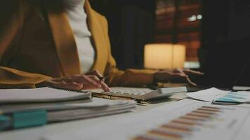 Audit concept,Administrator business man financial inspector and secretary making report calculating balance. Internal Revenue Service checking document. video