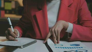 Audit concept,Administrator business man financial inspector and secretary making report calculating balance. Internal Revenue Service checking document. video