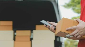 Delivery man with a cardboard box video