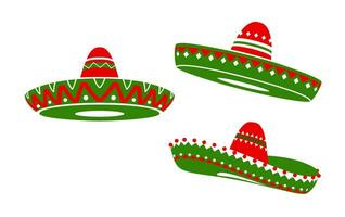 Mexican sombrero hats in national flag colors vector