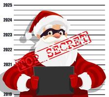 Secret Santa criminal mugshot and top secret stamp vector