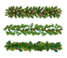 Christmas fir branches, isolated vector green pine