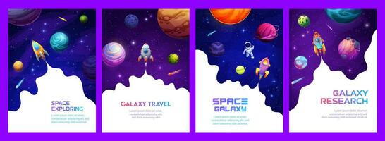 Space landing page, rocket, astronaut and planets vector