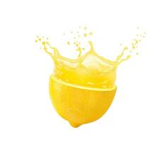 Lemon juice splash, lemonade explosion 3d vector