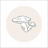 Mushroom line icon black outline in circle. Vector illustration isolated boletus in doodle style. Design element for theme forest mushrooms, menu, forest, ingredients, recipes, organic products, etc.