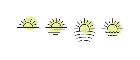 Sunset icon set. Horisont and sun vector