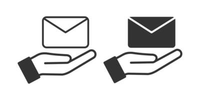 Open palm envelope icon. Receive a letter symbol. Sign hand and messege vector. vector