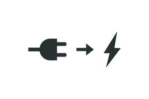 Connect the device to power icon. Plug, arrow, lightning illustration symbol. Sign connect error vector