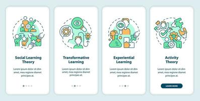 2D icons representing learning theories mobile app screen set. Walkthrough 4 steps colorful graphic instructions with thin line icons concept, UI, UX, GUI template. vector