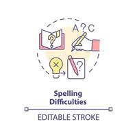 2D editable multicolor icon spelling difficulties concept, simple isolated vector, dyslexia thin line illustration. vector