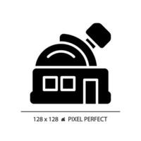 Observatory pixel perfect black glyph icon. Research facility. Space exploration. Astronomy education. Night sky. Silhouette symbol on white space. Solid pictogram. Vector isolated illustration