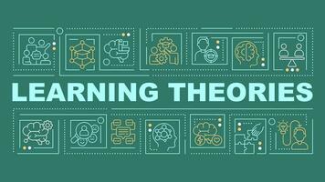 2D learning theories text with various thin line icons concept on dark green monochromatic background, editable 2D vector illustration.