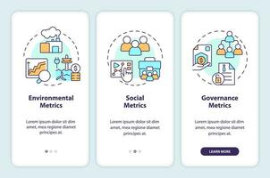 2d lineal íconos representando clima métrica móvil aplicación pantalla colocar. recorrido 3 pasos multicolor gráfico instrucciones con concepto, ui, ux, gui modelo. vector