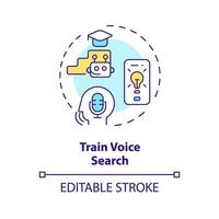 2D editable train voice search thin line icon concept, isolated vector, multicolor illustration representing voice assistant. vector