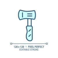 2D pixel perfect blue axe icon, isolated vector, editable hiking gear thin line illustration. vector