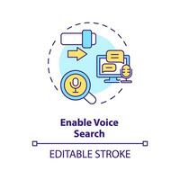 2D editable enable voice search thin line icon concept, isolated vector, multicolor illustration representing voice assistant. vector