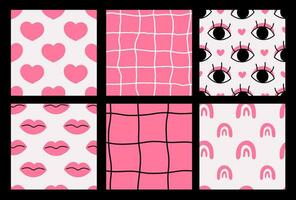 Y2k Abstract Pink Seamless Patterns Set vector