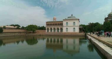 Drone flies over the pool of Sitorai MohiHosa Palace video