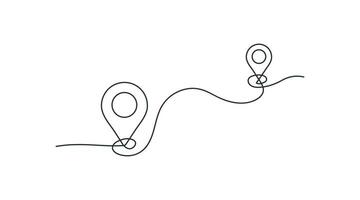 Continuous line location markers icon. Pin between two points in one line style vector