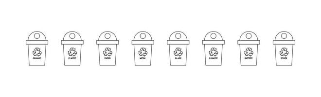 Recycling bins for waste separation icon set. Bin trash vector