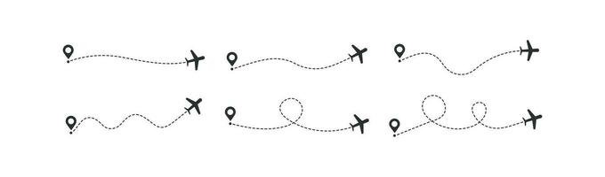 Plane route icon set. Airplane path vector