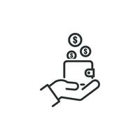 Wallet and hand icon. Coin and open palm vector