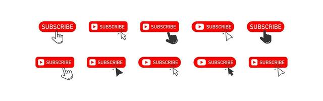 Subscribe icon set. Hand cursor cliking button vector