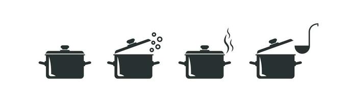 Pan icon set. Saucepan illustration symbol. Sign cooking pot vector