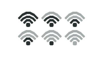 Pixel wifi signal icon set. 8bit wireless internet illustration symbol. Sign connection wifi vector