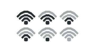 Pixel wifi signal icon set. 8bit wireless internet illustration symbol. Sign connection wifi vector