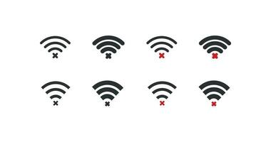 No singal Wifi icono colocar. logo ola Wifi y cruzar ilustración símbolo. firmar error conectar Internet vector