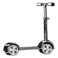 Kick scooter sketch clipart. Summer leisure activities sport doodle isolated on white. Hand drawn vector illustration in engraving style.