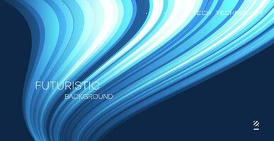 Abstract dynamic composition of bright lines forming movement of a stream, futuristic blue background with graphic design elements. vector