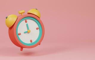 alarma reloj en rosado antecedentes. espalda a colegio concepto. 3d representación ilustración. foto