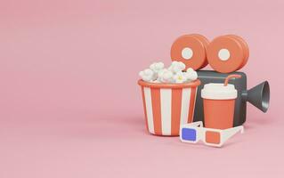 Movie icon on pink background. cinema concept. 3d rendering illustration. photo