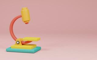 microscope on pink background. back to school concept. 3d rendering illustration. photo