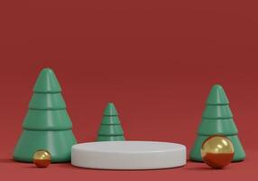 Christmas product podium scene on red background. 3d rendering illustration. photo