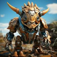 AI generated 3D cartoon Triceratops robot photo