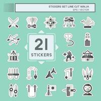 Sticker line cut Set Ninja. related to Japan symbol. simple design editable. simple illustration vector