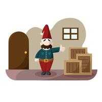 Cute christmas male elf on a factory Vector illustration
