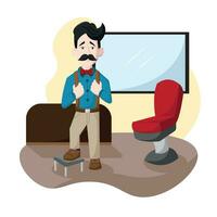 Happy hipster character with mustache inside a barber shop Vector illustration