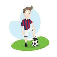 aislado contento fútbol jugador dibujos animados con un pelota vector ilustración