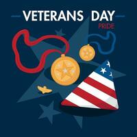 Golden medals and a napkin with the flag of USA Veterans day Vector illustration