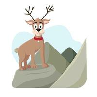 Isolated cute christmas reindeer character on hills Vector illustration