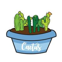 grupo de diferente de colores cactus en un maceta vector ilustración