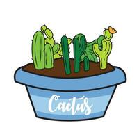 Group of different colored cactus on a pot Vector illustration