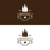 Whiskey Logo Design Old Drink Bottle Simple Style Retro Vintage Bar Restaurant Templet Illustration vector